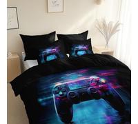 Microfibra cepillada Bedding, Negro, Cama 135/150-220 x 240 cm,3 Piezas Tema Del Juego Controlador De Manejo Juego de Funda nórdica, Hipoalergénico, Variados, para niños y adultos