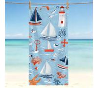 Microfibre Beach Towel 180x90cm, Large Bath Towels Blue, Reusable Soft Quick Dry Towel, Absorbent Beach Towels Lighthouse - Sand Free, Lightweight for Pool, Gym, Camping, Holiday Essentials 0l-285
