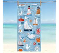 Microfibre Beach Towel 180x90cm, Large Bath Towels Cartoon, Reusable Soft Quick Dry Towel, Absorbent Beach Towels Lighthouse - Sand Free, Lightweight for Pool, Gym, Travel, Holiday Essentials 0l-267