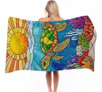 Microfibre Beach Towel 180x90cm, Quick Dry Bath Towel Geometry, Reusable Soft Towels, Beach Towels for Adults - Sand Free, Lightweight for Pool, Gym, Camping & Travel, Holiday, Sea Turtle 0a-1222