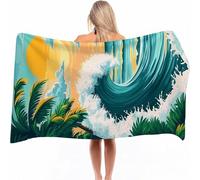 Microfibre Beach Towel 200x100cm, Quick Dry Bath Towel Color, Reusable Soft Towels, Beach Towels for Adults - Sand Free, Lightweight for Pool, Camping & Travel, Holiday Essentials, Waves 0a-1035