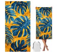 Microfibre Beach Towel 80 x 160 cm Beach Towel Blue Pattern with Pockets, Quick Dry,Lightweight Travel Swimming Towels,Yoga Gym Camping Beachs Essentials Accessories Gift for Women,Leaf,yj-490