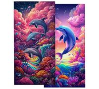 Microfibre Beach Towel 90x200cm 2 Pack, Travel Towel Quick Dry, Sand Free Beach Towels for Adults Holiday Essentials for Women, Lightweight Large Towels for Adults for Gifts for Men (Dolphin) -4557