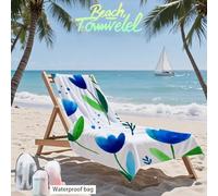 Microfibre Beach Towel Blue Beach Towels for Adults 60x120cm Extra Large Bath Towels Tulip Quick Dry Towel Sand Free, Soft, Lightweight Beachs Accessories for Swimming Yoga Camping Gym Sport F2-553