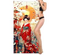 Microfibre Beach Towel Extra Large 100x220cm, Kids Beach Towel, Light and Free, Sand Free, Compact, Super Absorbent Quick Drying Towels for Travel Beaches, Wild Swimming, Gym (Japanese Woman) L-771