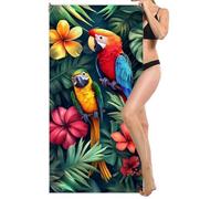 Microfibre Beach Towel Extra Large 70x140cm, Kids Beach Towel, Light and Free, Sand Free, Compact, Super Absorbent Quick Drying Towels for Travel Beaches, Wild Swimming, Gym (Parrots Flowers) L-852
