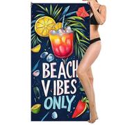 Microfibre Beach Towel Extra Large 90x200cm, Kids Beach Towel, Light and Free, Sand Free, Compact, Super Absorbent Quick Drying Towels for Travel Beaches, Wild Swimming, Gym (Summer Drinks) L-893