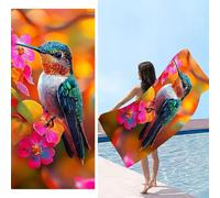 Microfibre Beach Towel for Adult, Lightweight Beach Towel, Hummingbird Flower, Quick Dry Sand Free Compact Swim Travel Bath Towels for Summer Holiday Beach Accessories, Vacation Gifts 100x200cm v-353