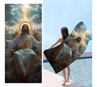 Microfibre Beach Towel for Adult, Lightweight Beach Towel with Net Bag, Jesus, Quick Dry Sand Free Compact Swim Travel Bath Towels for Summer Holiday Beach Accessories, Vacation Gifts 70x140cm v-1093