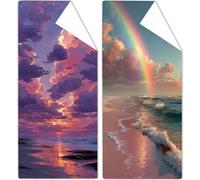 Microfibre Beach Towels 90x200cm Rainbow Beach Towel for Adults, 2 Pack Extra Large Microfibre Towel Sea Bath Towels with Net Bag, Double Sided Sand Free Compact Thin Summer Holiday Pool Yoga OC-910