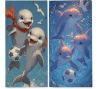 Microfibre Beach Towels Adults, 75x150 cm 2 Pack, Lightweight Beach Towel with Single Side Print, Extra Large Quick Dry Sand Free Beach Towel, Sports and Swim, Travel,Camping, (White Dolphin) z-1381