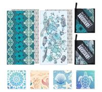 Microfibre Beach Towels for Adults - 2 Pack 180x100cm Lightweight Beach Towel Extra Large, Sand Free & Quick Dry Beach Towel Extra Large for Travel, Swim, Sports(Cube and Turtle)