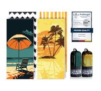 Microfibre Beach Towels for Adults - 200x90cm 2 Pack Extra Large Beach Towels in Gift Boxed, 250 GSM, Sand Free, Lightweight & Quick Dry Beach Towel for Swim, Travel and Gym(Umbrella & Coconut Tree)