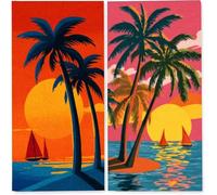 Microfibre Beach Towels for Adults, 75x150 cm 2 Pack, Lightweight Beach Towel with Single Side Print, Extra Large Quick Dry Sand Free Beach Towel, Sports for Swim, Travel, (Coconut Tree Sunset) z-1012