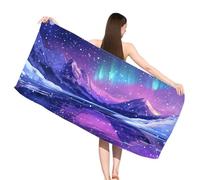 Microfibre Beach Towels for Adults, Aurora Beach Towels with Pockets, Quick Dry, Extra Large, Lightweight, Sand Free, Travel Holiday Gym Essentials Women Men Gifts, Landscape 80x160 cm,s-j460
