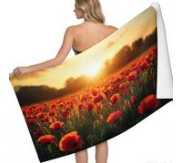 Microfibre Beach Towels for Adults Flower Field Sunset 200 x 100 cm Quick Dry Beach Towel Red Printed Lightweight Sand Free Microfibre Towels for the Beach
