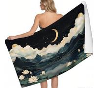 Microfibre Beach Towels for Adults Lotus Pond of the Moon Mountain Range 200 x 100 cm Quick Dry Beach Towel black Printed Lightweight Sand Free Microfibre Towels for the Beach