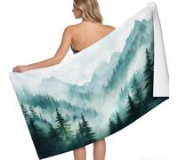 Microfibre Beach Towels for Adults Mountain forest fog 200 x 100 cm Quick Dry Beach Towel green Printed Lightweight Sand Free Microfibre Towels for the Beach