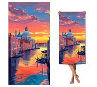 Microfibre Beach Towels for Adults, Venice Beach Towels with Pockets, Quick Dry, Extra Large, Lightweight, Sand Free, Travel Holiday Gym Essentials Women Men Gifts, Landscape 90x180 cm,s-j1026