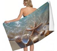 Microfibre Beach Towels for Adults Women Men Seashells and starfish on the beach Lightweight Quick Dry Sand Free Travel Towel Light brown Printed for Swim Sports 140 x 70 cm