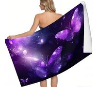 Microfibre Beach Towels for Adults Women Men Starlight Butterfly Lightweight Quick Dry Sand Free Travel Towel Purple Printed for Swim Sports 140 x 70 cm