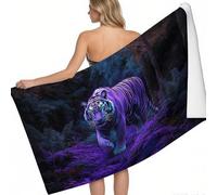 Microfibre Beach Towels Forest animal tiger Extra Large 160 x 80 cm Purple Printed Sand Free Quick Dry Travel Swim Pool Yoga Camping Towels for Adults and Kids