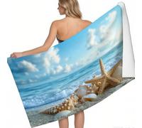 Microfibre Beach Towels Seashells, starfish, waves Extra Large 160 x 80 cm Blue Printed Sand Free Quick Dry Travel Swim Pool Yoga Camping Towels for Adults and Kids