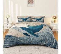 Microfibre Bedding Set 120 x 150 cm Featuring Multicolor Abstract Cute Animal Whale Design Soft Reversible Duvet Cover Set with 1 Pillowcases Zipper & 4 Corner Ties