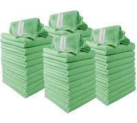 Microfibre Cleaning Cloths, 40cm x 30cm - Pack of 40, Green, Machine Washable, Polishing, Waxing & Dusting Cloth, Lint-Free, Kitchen Towel, Car Cleaning, Microfiber