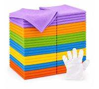 Microfibre Cleaning Cloths Pack of 50, 30 x 30 cm Ultra Absorbent Lint Free Microfibre Cloth, Streak Free Reusable Cleaning Towels With free Gloves, Multi-Purpose Washable Cloth for Kitchen, Windows,