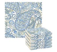 Microfibre Cleaning Cloths Paisley Damascus Flower Blue Mandala Reusable Dish Cloths for Washing Up 6 Pack Swedish Dishcloth Microfibre Cleaning Towels Washable Duster Rags Cloth Home