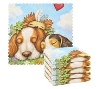 Microfibre Cleaning Cloths Whimsical Illustration Two Dogs Cuddled Together Reusable Dish Cloths for Washing Up 6 Pack Swedish Dishcloth Microfibre Cleaning Towels Washable Duster Rags Cloth Home