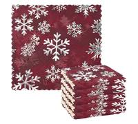 Microfibre Cleaning Cloths White Snowflakes on A Dark Red Background Pattern Reusable Dish Cloths for Washing Up 6 Pack Swedish Dishcloth Microfibre Cleaning Towels Washable Duster Rags Cloth Home