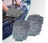 Microfibre Cloth Car Wash Mitt Glove - Double Sided Wash Glove for Drying Cars, 100% Lint-Free, Super Absorbent Car Washing Mitt - Ideal for Cleaning Vehicles and Motorcycles - Pack of 2