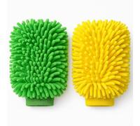 Microfibre Cloth Car Wash Mitt Glove, Double Sided Wash Mitt for Car Washing, 100% Lint-Free, Super Absorbent Cleaning,Scratch Free Wash, Noodle Glove for Lifting Dirt,2-Pack, Yellow & Green