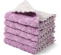 Microfibre Cloth Large 12 Pack Kitchen Cloth Dish Towels Dishcloths Super Absorbent Coral Velvet Dishtowels Nonstick Oil Washable Fast Drying (Purple) Microfiber Cleaning Clothes (Purple, One Size)