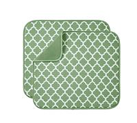 Microfibre Drying Mat for Kitchen Dish Drying Drainer Mat Absorbent Drying Mat Washing Up for Glass, Plate &Cup 40cm x 46 cm 2 Pack Teal Trellis