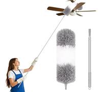 Microfibre Feather Duster for Cleaning, Extendable Duster 254cm 100’’ with Telescoping Extension Pole and Soft Silicone Cap, Bendable Washable Hand Duster for Home Ceiling Furniture Car
