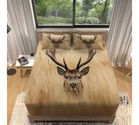 Microfibre Fitted Sheet Animal Field Stag, Brown Shrinkage and Fade Resistant Bedding Set, King Fitted Sheets with 30cm Deep Pocket for Girls Boys Teens Room Decor