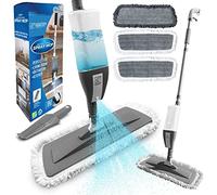 Microfibre Floor Spray Mop Dry Wet Mop Kitchen Floor Cleaning 360° Swivel Head Suitable for Cleaning Tile Laminate Hardwood Ceramic with 3 Replacement Pads, 600ML Refillable Bottle & 1 Scraper