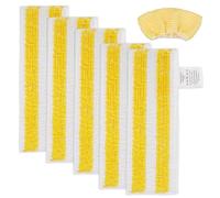 Microfibre Mop Covers for Kärcher SC2 SC3 SC4 SC5 EasyFix, 5 Floor Cloths with Yellow Stripes and 1 Towel, Washable, Steam Cleaner Accessories, Pack of 6