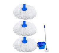 Microfibre Mop Head Floor Mop for Floor Cleaning - Cleaning Mops for Hard Floors Hardwood Laminate Tiles Floors, Wet Mop Dust Mops with 3 Washable Replacement White Mop Heads White Blue Colour Code