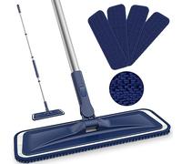 Microfibre Mops for Cleaning Floors - BPAWA 150cm Flat Floor Mop with 4 Washable Pads Reusable Chenille Wet Dry for Mopping Dust Hard Wood Laminate Vinyl Tile Wooden Small Bathroom Kitchen Walls