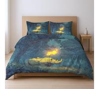 Microfibre Polyester Cyan Yellow Duvet Cover Anime Romantic Mysterious Rhino Bedclothes Printed For kids girls teens and adults room Comforter Cover 135x200cm(53" x 79")