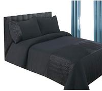 MICROFIBRE POLYESTER DUVET COVER BED SET INC PILLOWCASES - DOUBLE KING & SUPERKING IN BLACK CREAM SILVER & TEAL (Double, Plain Black)