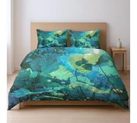 Microfibre Polyester Green Duvet Cover Animation Dreamy Colorful Lotus Leaves Bedclothes Printed For kids girls teens and adults room Comforter Cover 200x200cm(79" x 79")