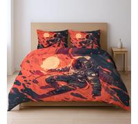 Microfibre Polyester Orange Black Duvet Cover Watercolor Fantasy Space Astronaut Decorative with Zip For kids girls teens and adults room Comforter Cover 200x200cm(79" x 86")