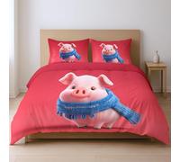 Microfibre Polyester Red Pink Duvet Cover Cartoon Cute Animal Pig Decorative with Zip For kids girls teens and adults room Comforter Cover 290x235cm(115" x96")