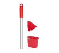 Microfibre Socket Mop, Mop Bucket & Matching Handle Complete Set Red