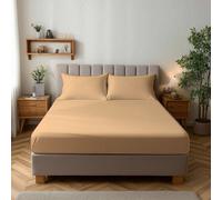 Microfibre Soft Touch Fitted Sheet 25Cm Skirt Plain Dyed Bed Linen Beige